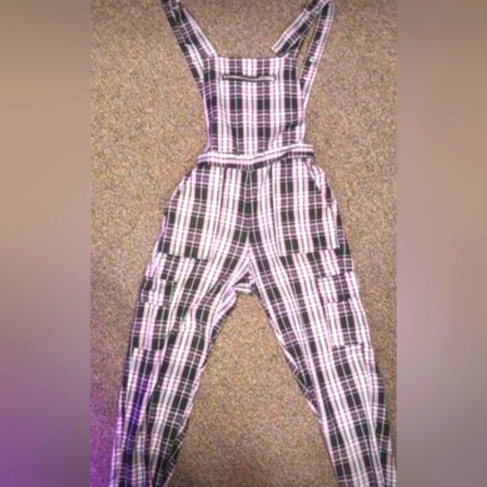 Plaid pink goth overalls